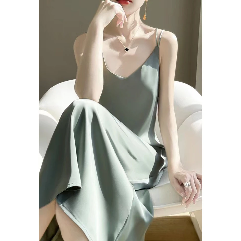 6008B【 主打色】爆款时尚法式显瘦连衣裙百搭气质纯色无袖吊带裙