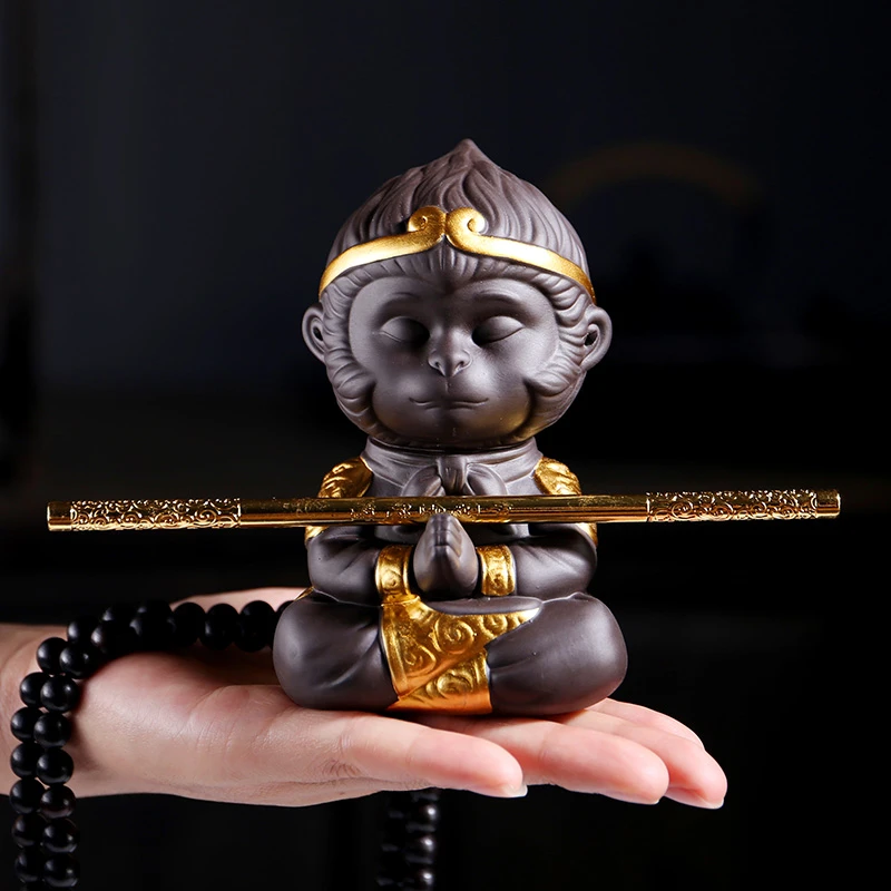 茶宠摆件紫砂齐天大圣孙悟空精品茶玩茶桌小配件变色猴子可养鱼缸