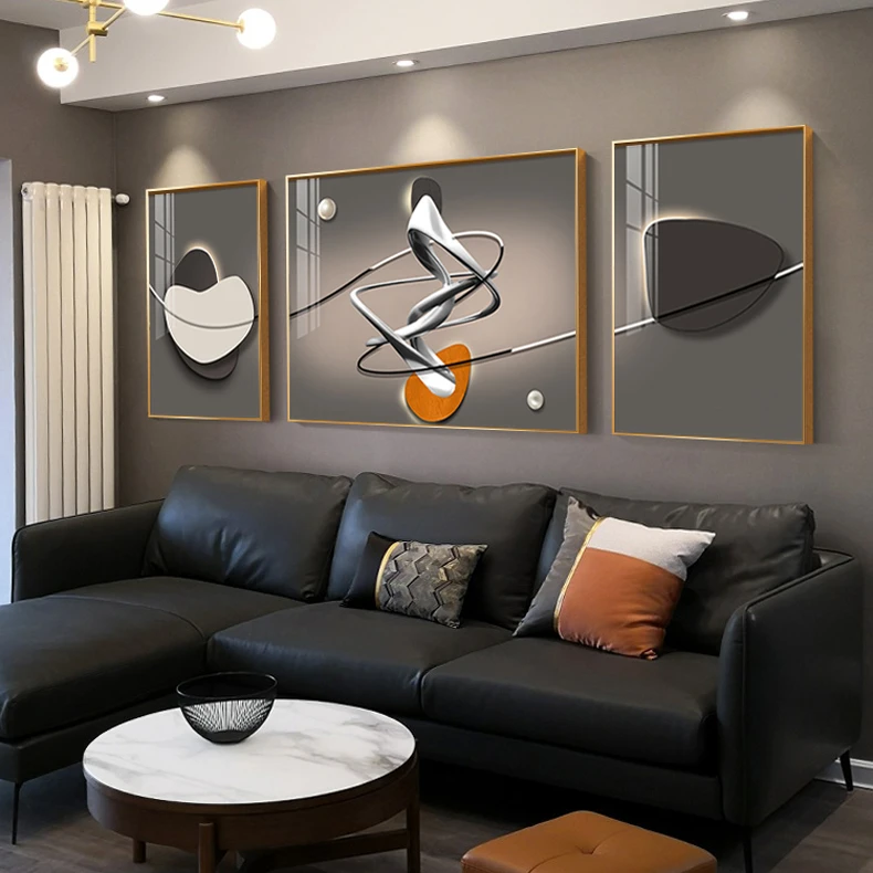 客厅三联轻奢装饰画现代简约线条高级感艺术壁画沙发背景墙挂画