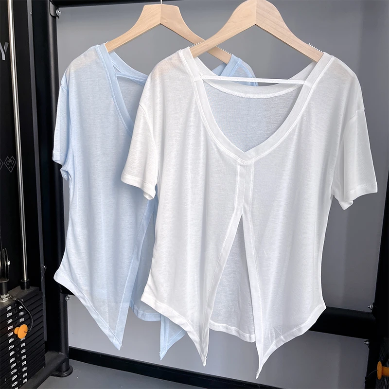 （断码清仓）开叉运动上衣女宽松跑步罩衫健身服T恤短袖瑜伽服