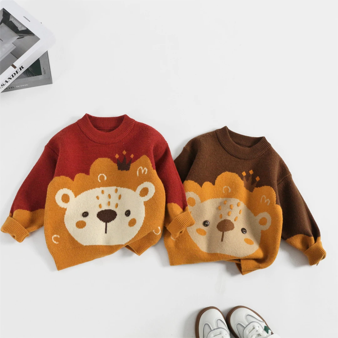 《清仓》迪童儿童毛衣打底衫狮子卡通秋冬季宝宝圆领新款针织衫