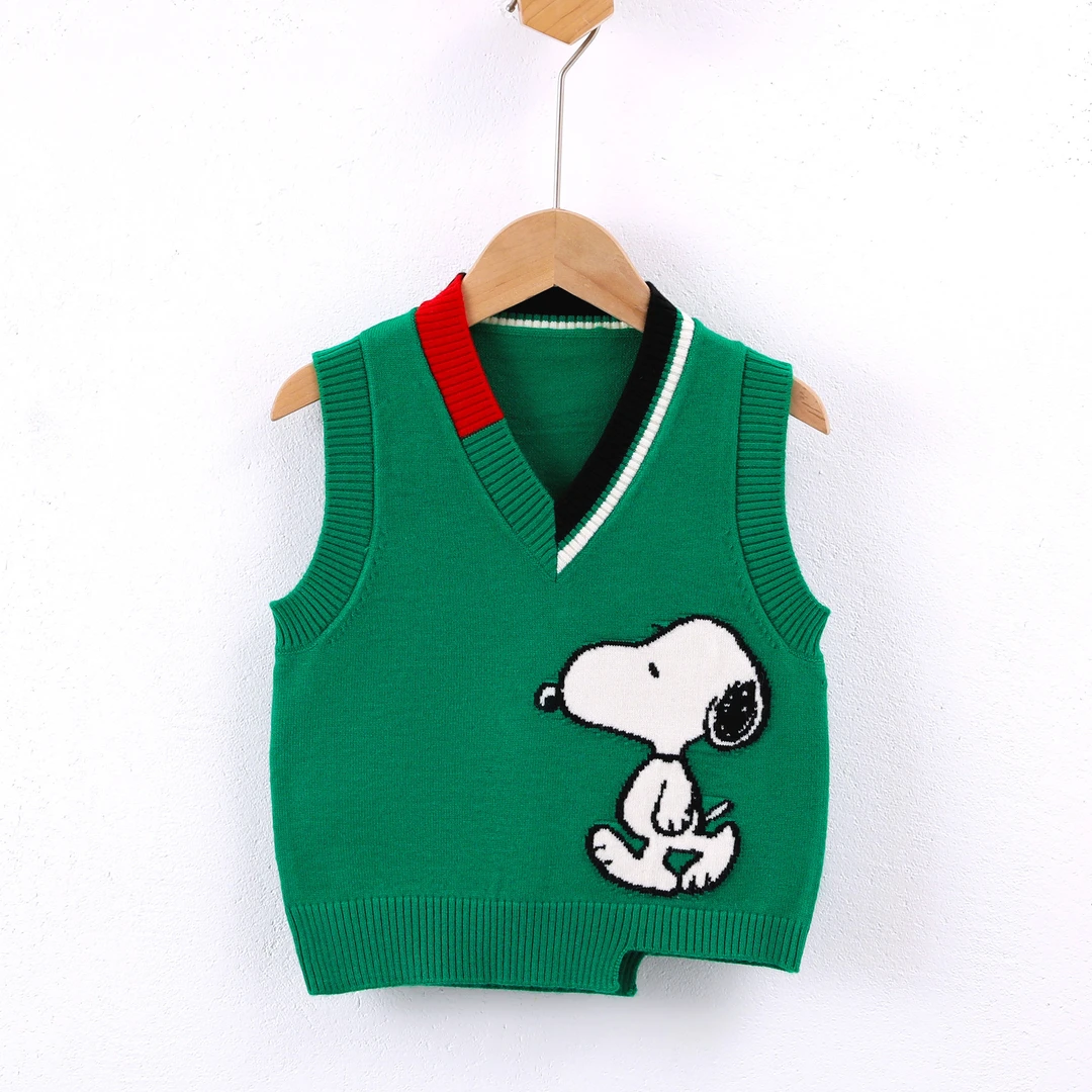 《清仓》儿童毛衣背心V领卡通中小童男童无袖春秋套头针织衫