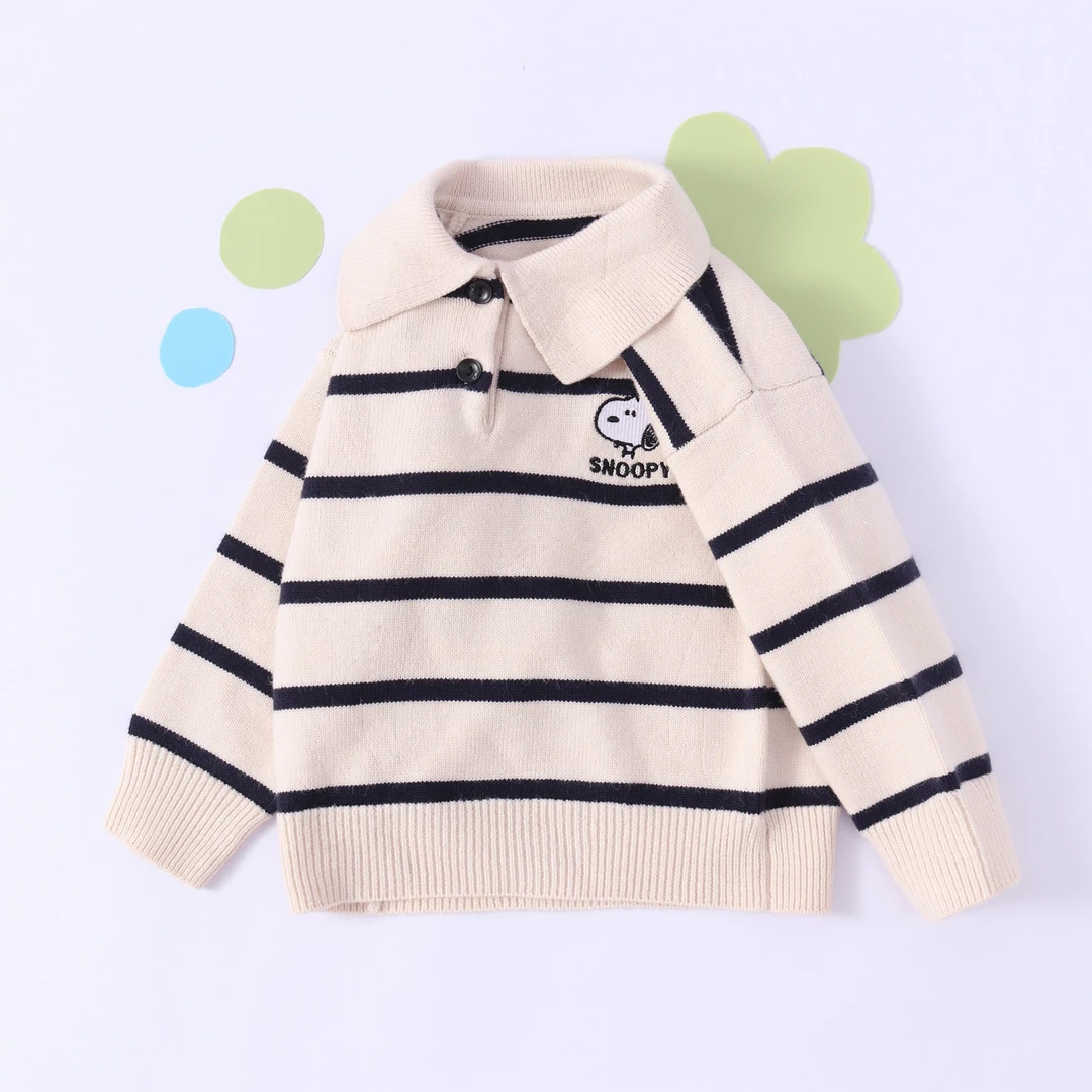 《清仓》儿童宝宝针织衫儿童翻领条纹毛衣春秋季开衫外套