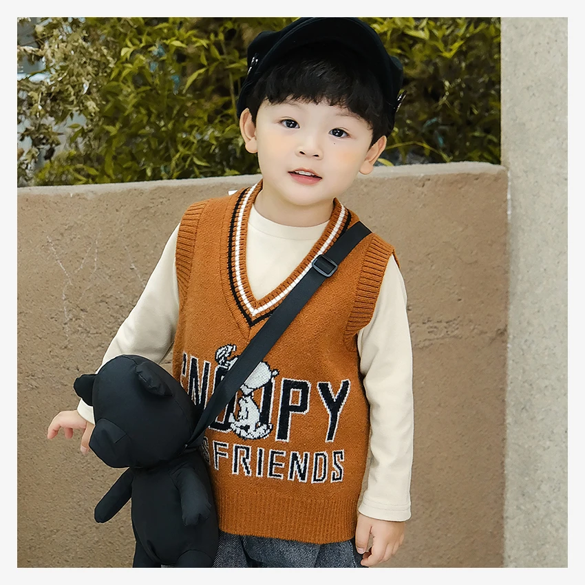 【肉妈专属】史努比儿童男童针织背心春新款女童百搭保暖针织毛衣