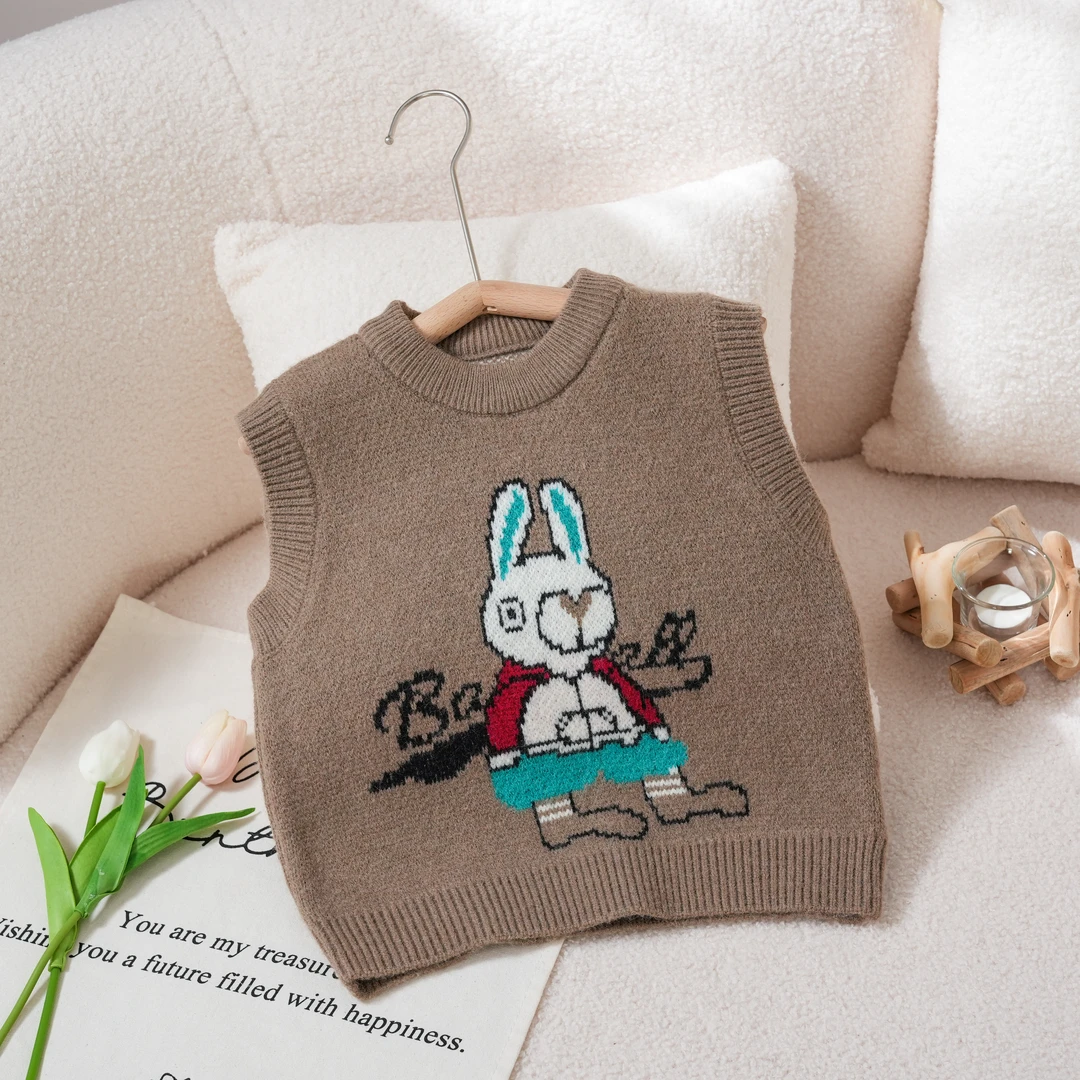 【清仓】儿童2024秋季新款男童针织纱圆领卡通中小童套头无袖马甲