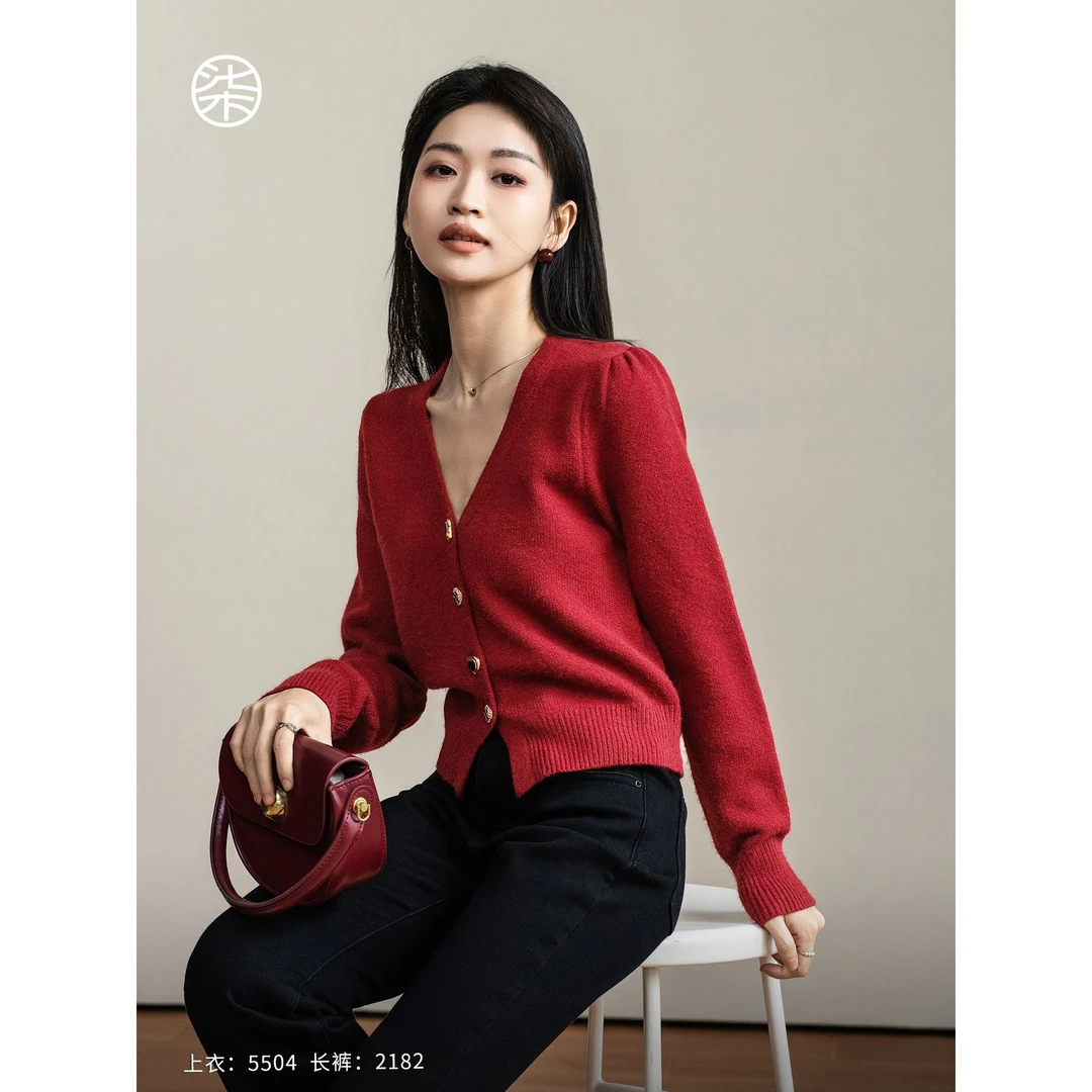 【柒量一裁】5504小个子精梳柔软北极绒复古金属扣毛衣开衫长袖上衣