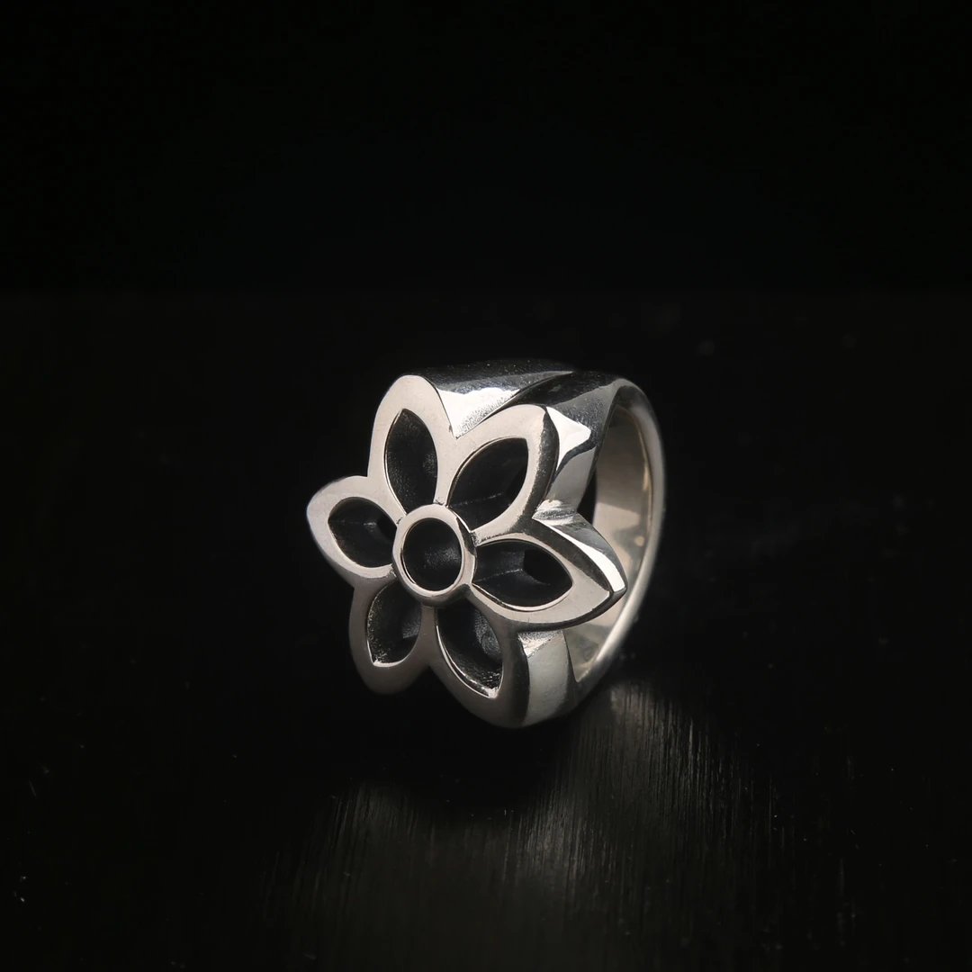 JINGMU/京牧 925银戒指 good art樱花个性哥特朋克潮流小众银戒指