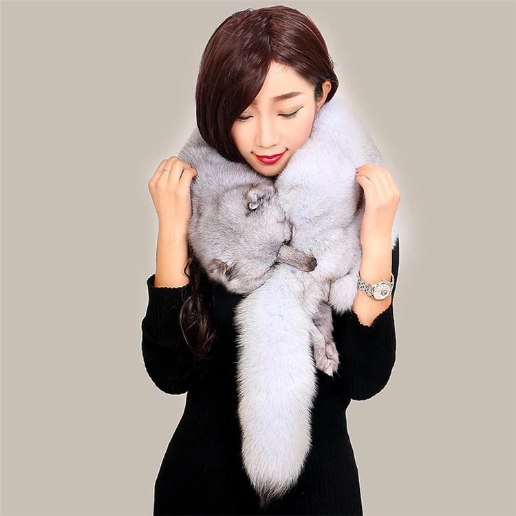 整张狐狸皮围脖狐狸毛领子秋冬季男女同款时尚百搭保暖围巾披肩