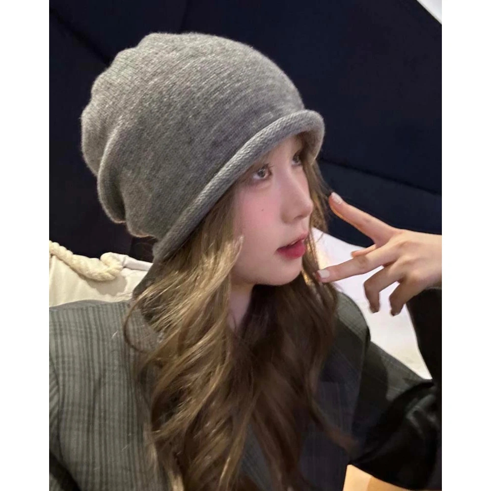 针织毛线帽女韩系显脸小大头围潮百搭套头帽冷帽网红时尚堆堆帽