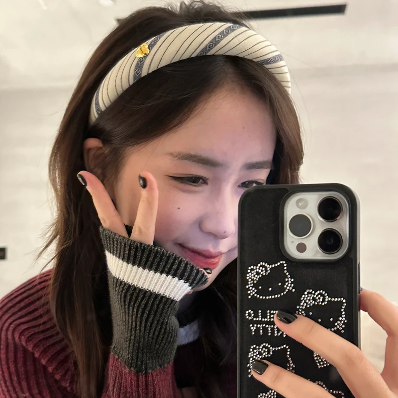 复古咖色条纹宽边海绵发箍高颅顶压发洗脸外出百搭洋气时尚发饰