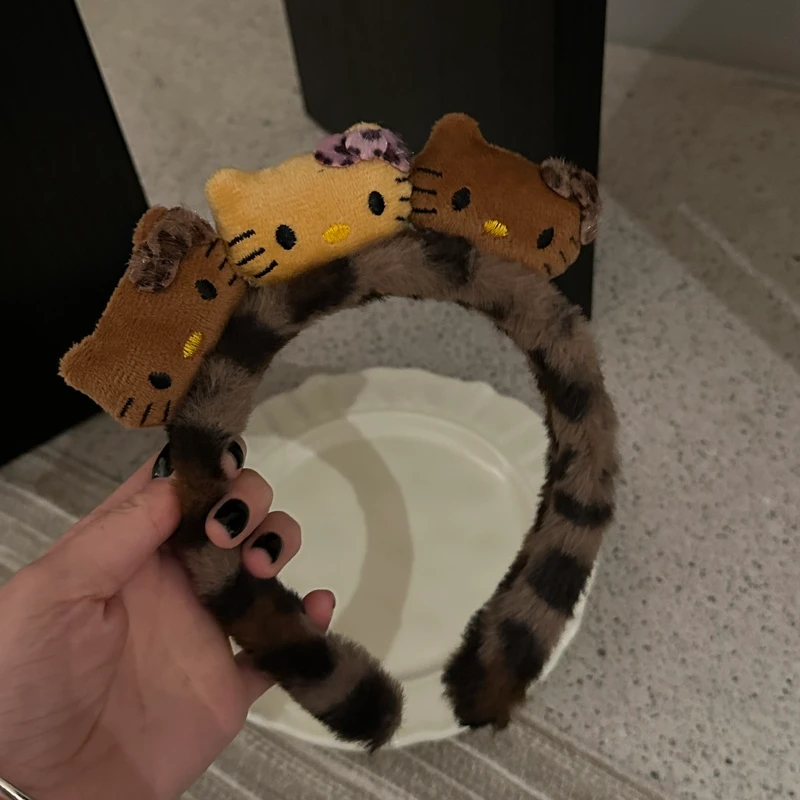 甜美可爱少女心Kitty发箍毛绒辣妹豹纹黑皮小猫2025新款头箍发饰