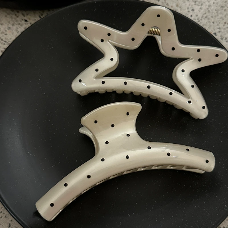 韩系波点星星抓夹简约气质小众高级感后脑勺盘发鲨鱼夹发饰ins