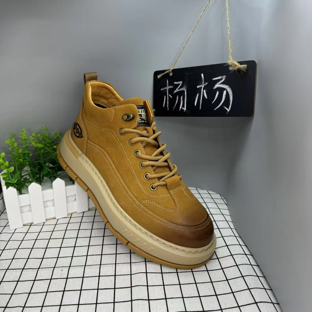 2024新款鞋子英伦风真皮高端男靴休闲工装风厚底短靴6039