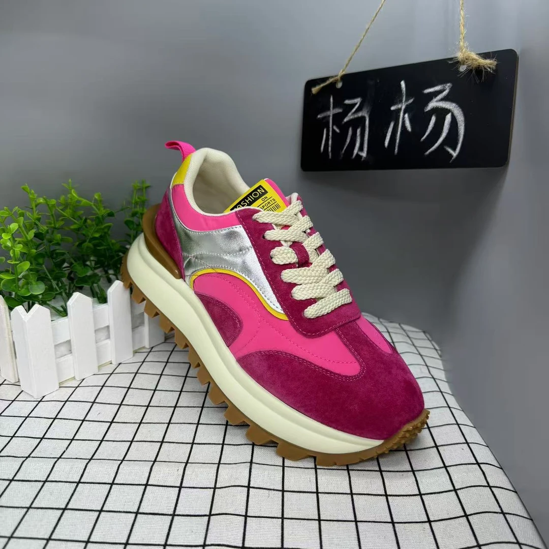 系带厚底阿甘鞋女新款韩版时尚拼色运动风休闲女鞋单鞋511-2