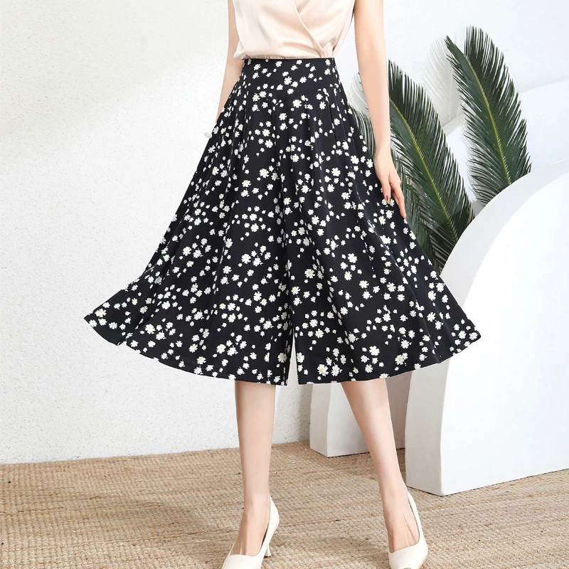小碎花八片半身裙裤夏季薄款时尚七分裤裙女高腰显瘦中老年花裙子