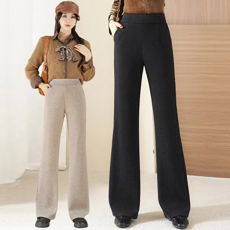 毛呢裤子女2025秋冬高腰显瘦微喇裤时尚洋气妈妈裤女士休闲裤