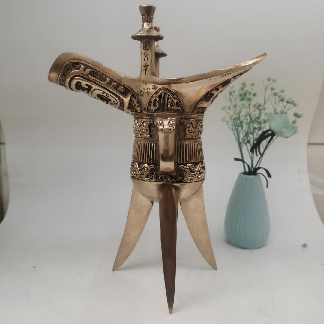 仿古铜爵酒杯复古高脚杯青铜器摆件宫廷风酒具