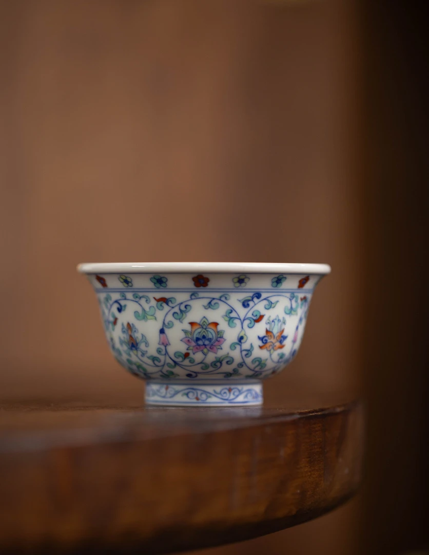 手工手绘斗彩缠枝莲单杯主人杯 景德镇高端陶瓷泡茶茶具