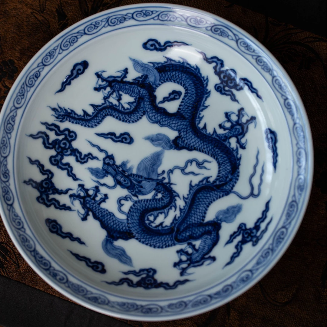 青花双龙海水壶承 景德镇高端手工手绘陶瓷茶具泡茶工具17.5cm