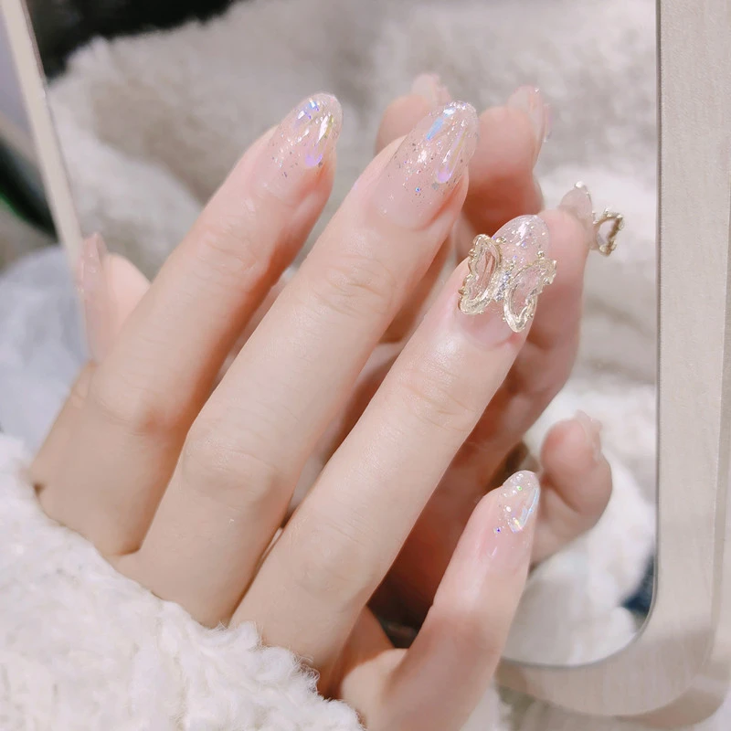 【中长款】温精灵同款圆头蝴蝶中长款美甲片