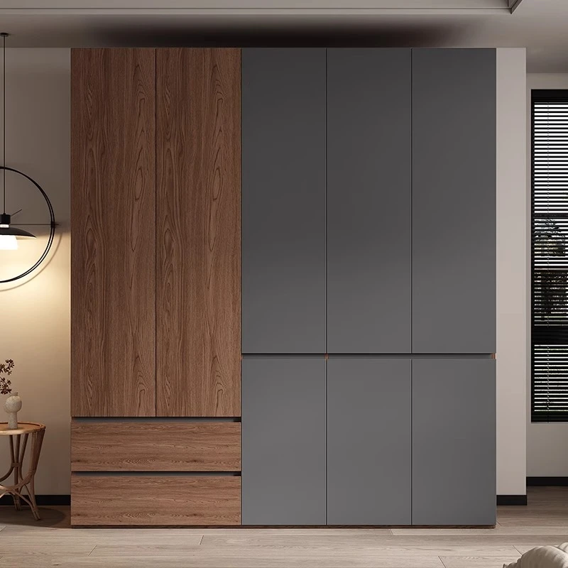 实木颗粒北欧衣柜家用卧室新爆款拼色实木柜子现代简约组合大衣橱