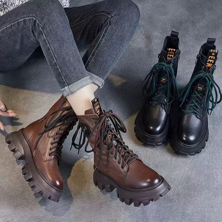 百搭经典厚底英伦风系带马丁靴-B792