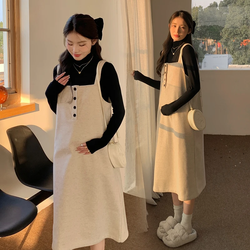 孕妇装秋冬显瘦遮肉高级感连衣裙小香风潮妈轻奢外出气质两件套装