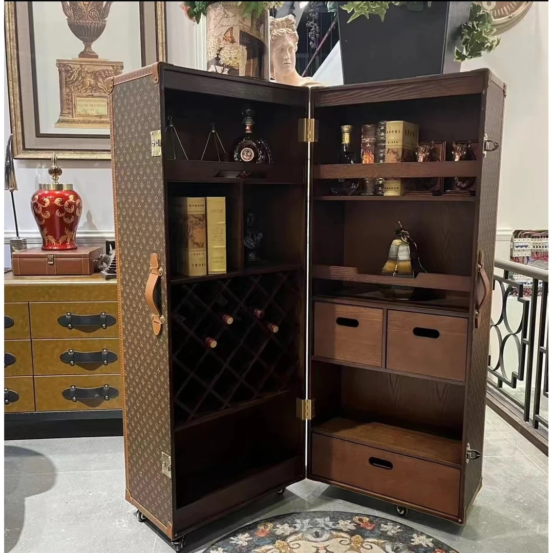 美式复古古典客厅餐厅古风隔断双门酒柜边几柜皮箱柜储物柜