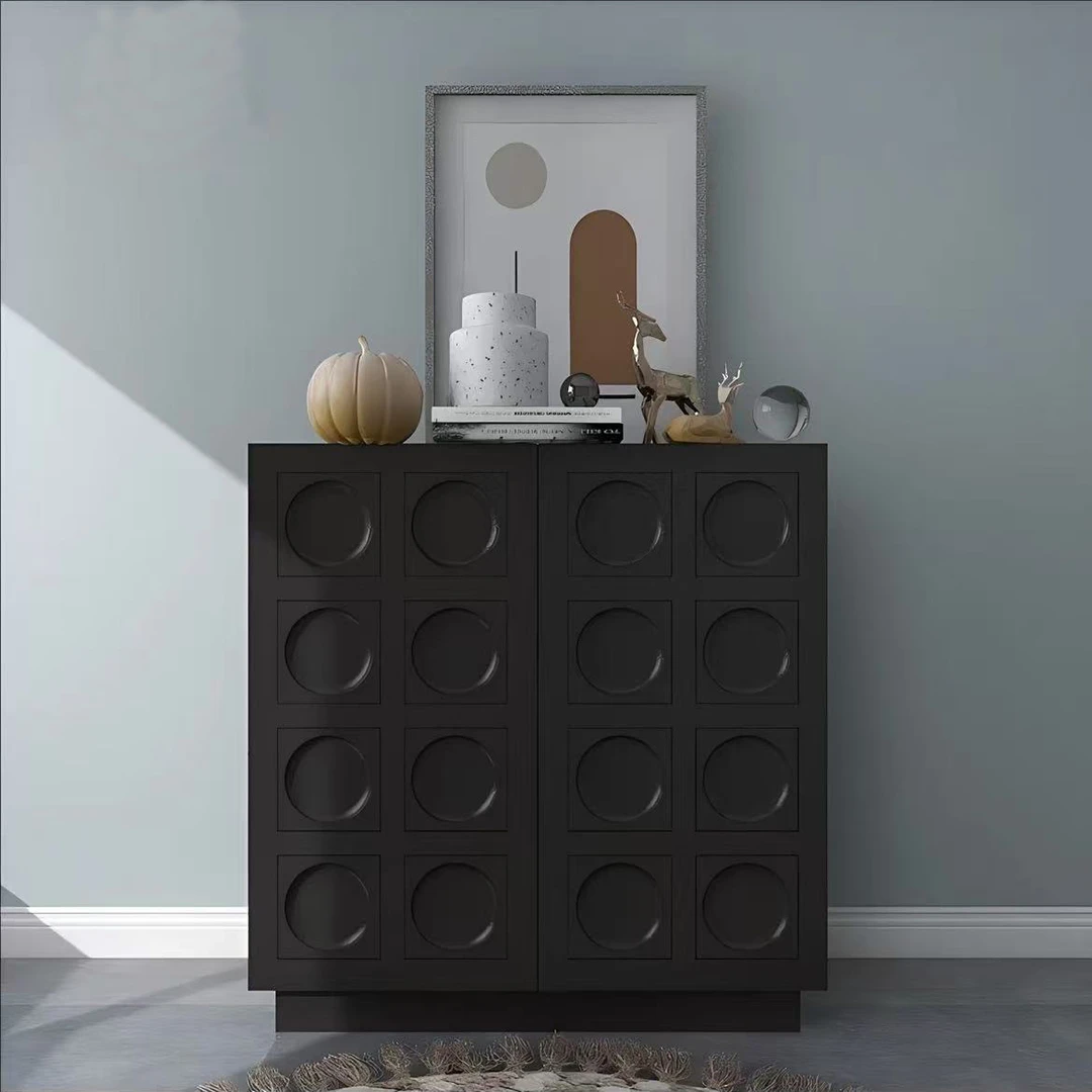 【棋盘格餐边柜】家用法式创意中古多功能储物柜复古落地收纳柜鞋柜