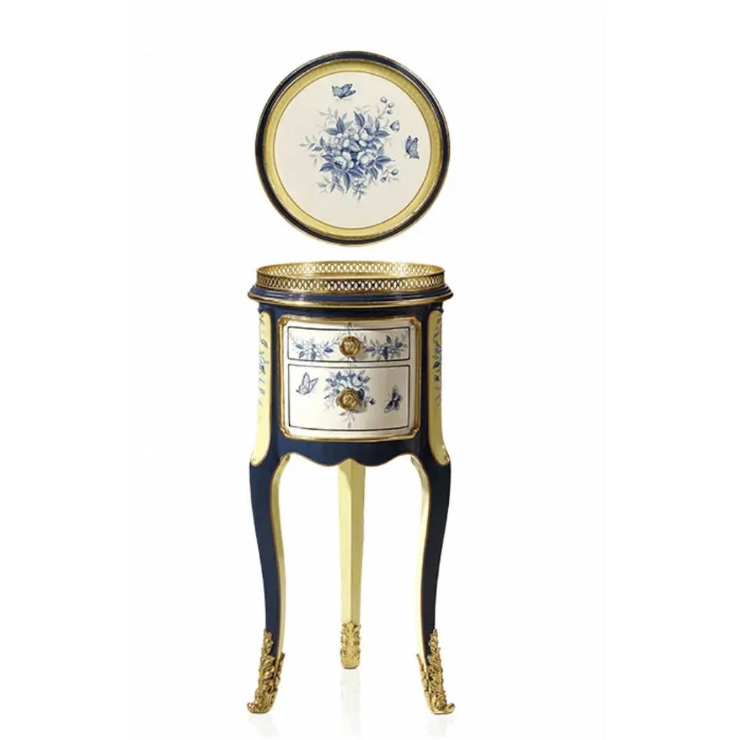 美式沙发边几柜子储物角几复古彩绘小茶几