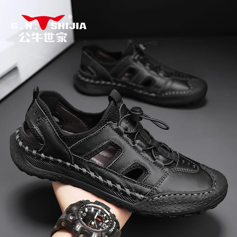 公牛世家沙滩鞋夏季鞋子男款户外休闲百搭鞋子男款软底网面洞洞鞋