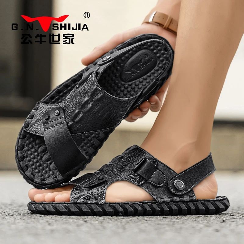 公牛世家凉鞋沙滩鞋夏季户外休闲两用拖鞋软底外穿镂空防臭洞洞鞋