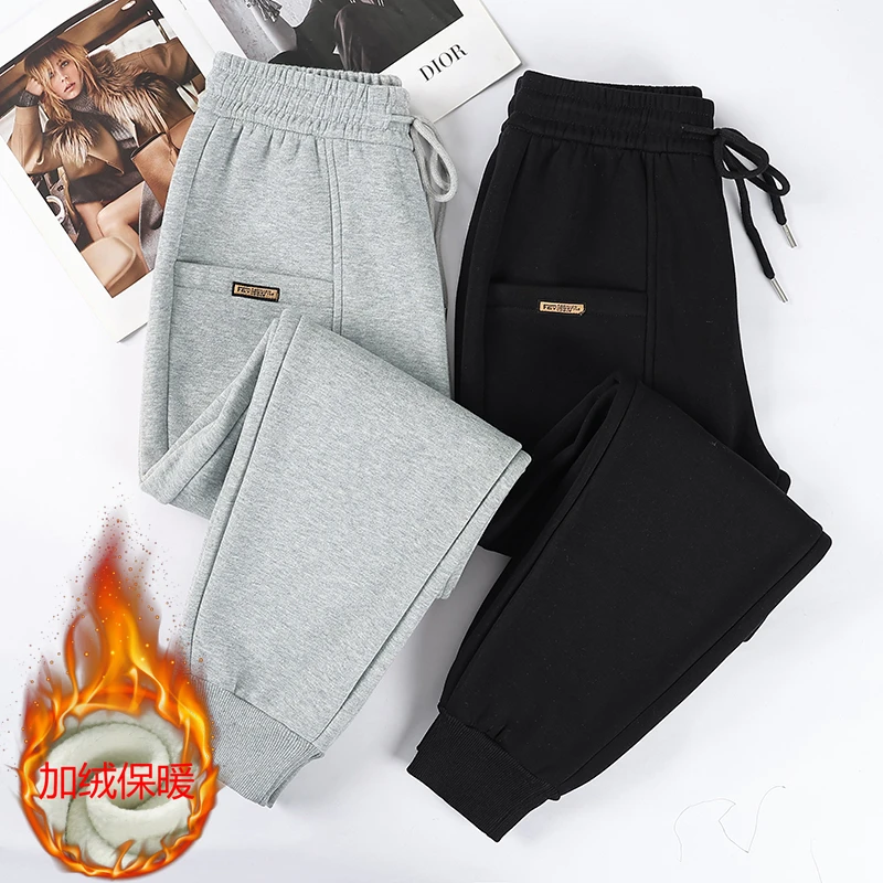 2024秋冬加绒加厚卫裤女宽松显瘦束脚休闲运动裤百搭哈伦裤
