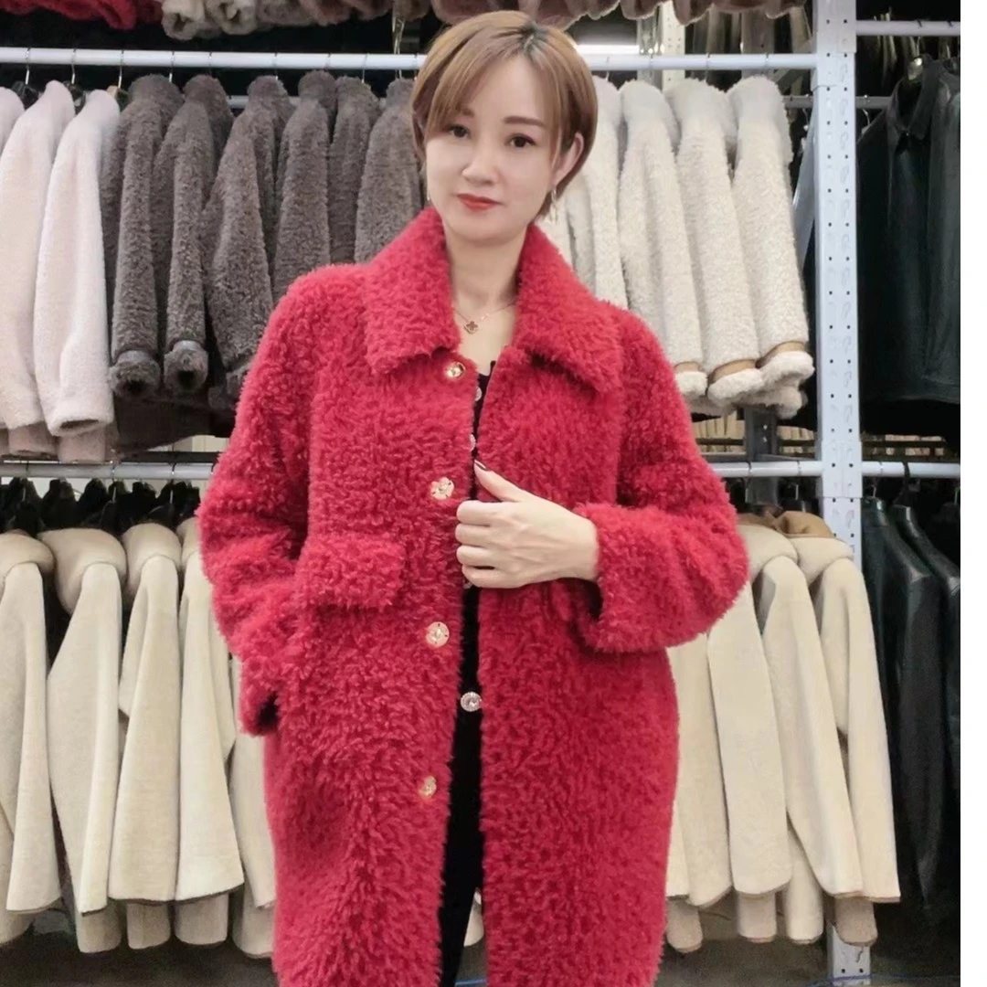 秋冬新款时尚翻领气质网红女士加厚纯色百搭长袖绵羊毛女装8199