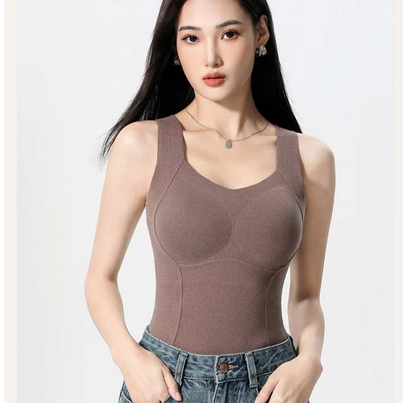 棉小初石墨烯保暖背心固定一体杯吊带背心修身背心背心女内搭