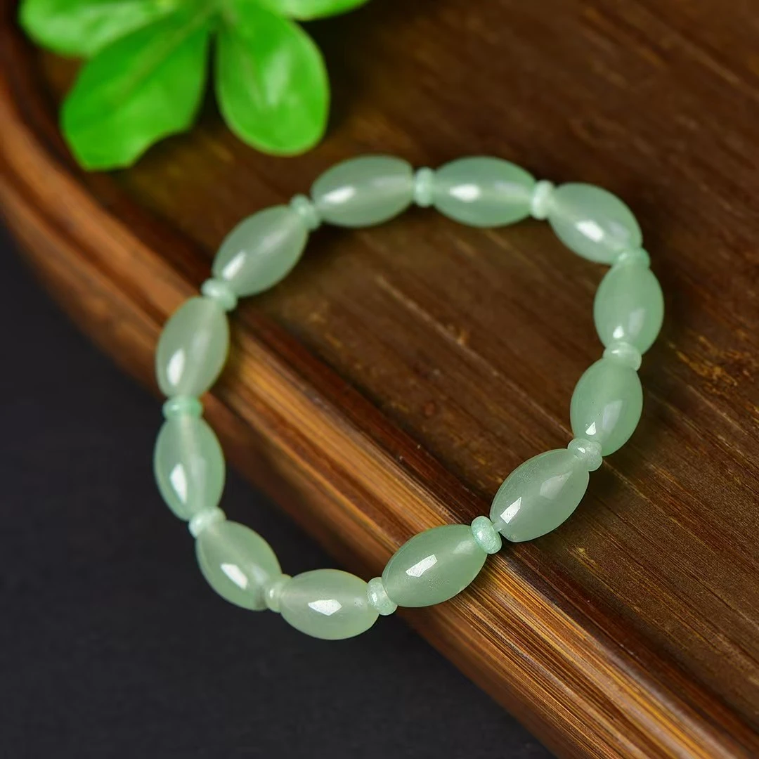 精美东陵玉石米珠手链手串女款时尚百搭绿色玉手链国风单圈玉手串