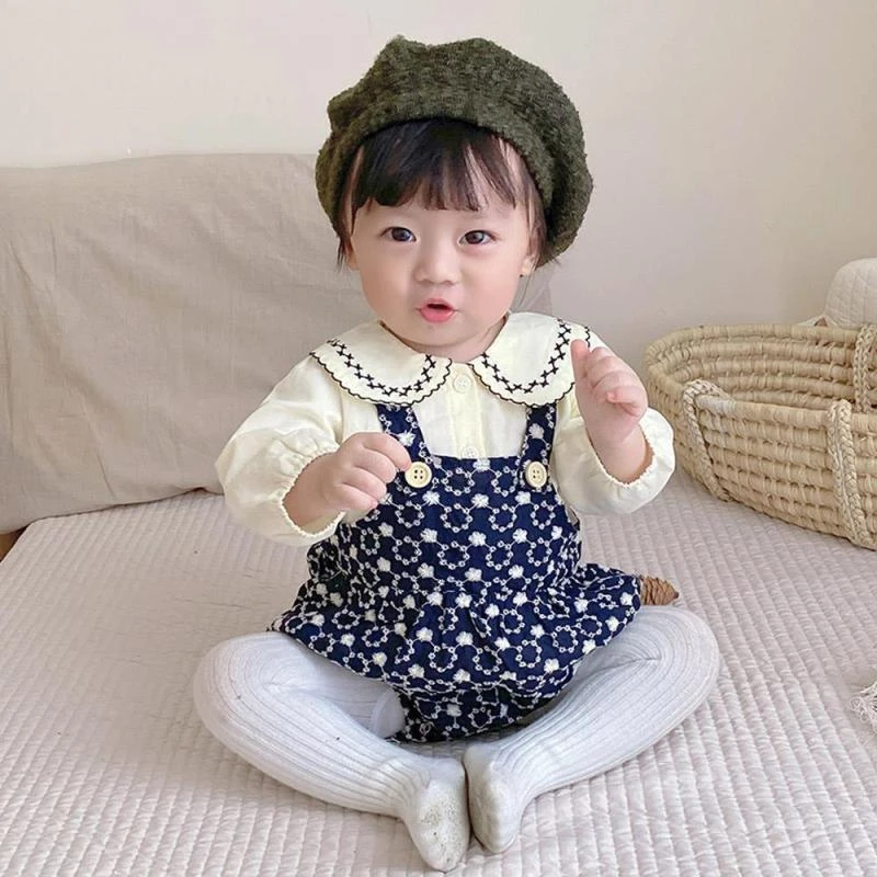 秋装婴儿衣服连体衣女宝宝两件套长袖上衣+吊带哈衣春秋公主套装