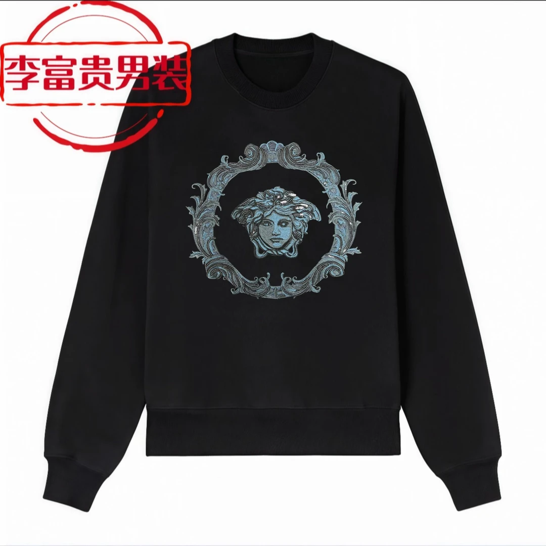 美杜莎潮牌时尚百搭长袖上衣秋冬欧货男士休闲圆领刺绣美人头卫衣