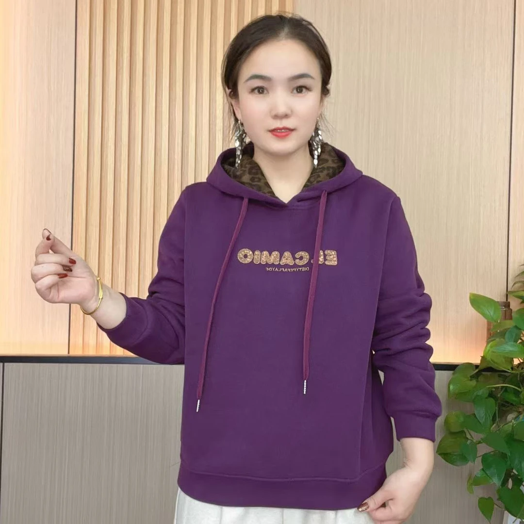 加绒加厚2024冬季新款字母百搭休闲时尚连帽女士卫衣