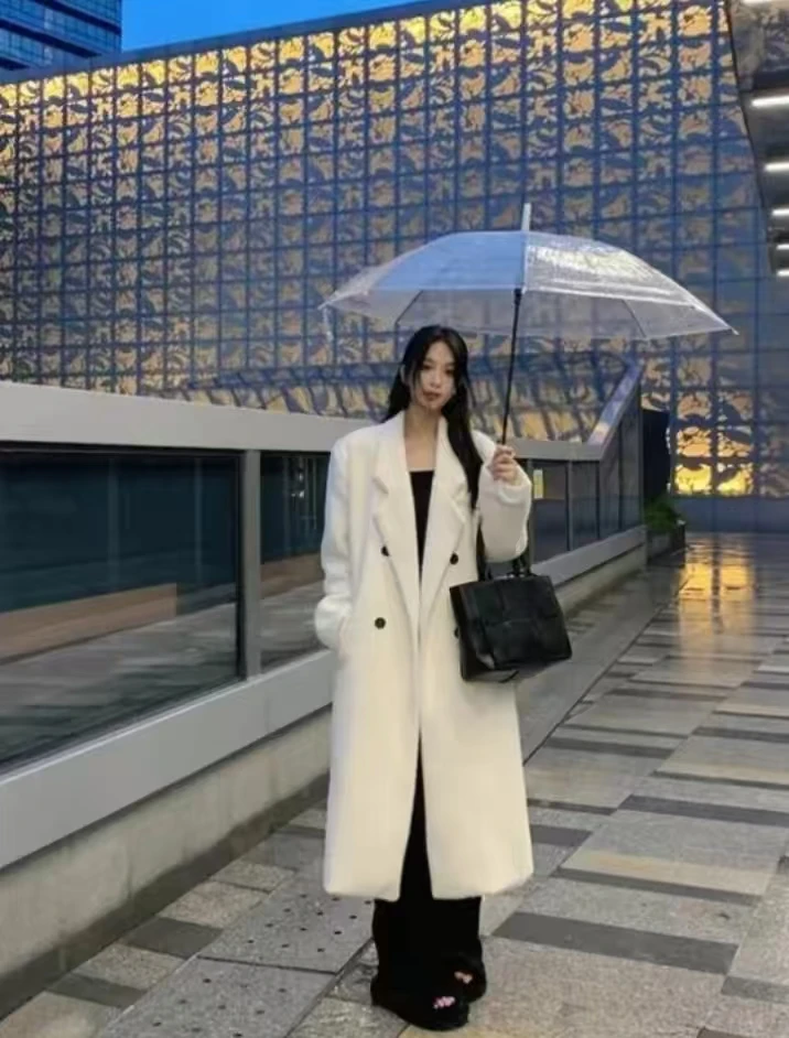 2024冬季新款韩版大衣直筒加棉宽松加厚羊毛呢外套