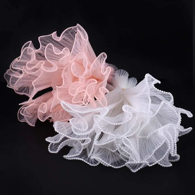 韩式褶皱波浪纱珍珠浪花纱鲜花包装花束装饰材料内衬花店包花网纱