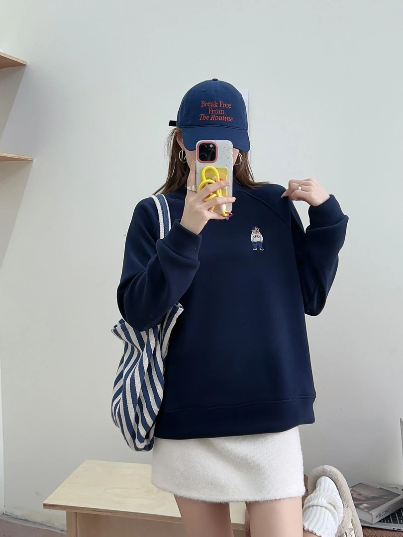 【小熊卫衣】24秋季新款休闲百搭宽松加绒纯色圆领卫衣88-69