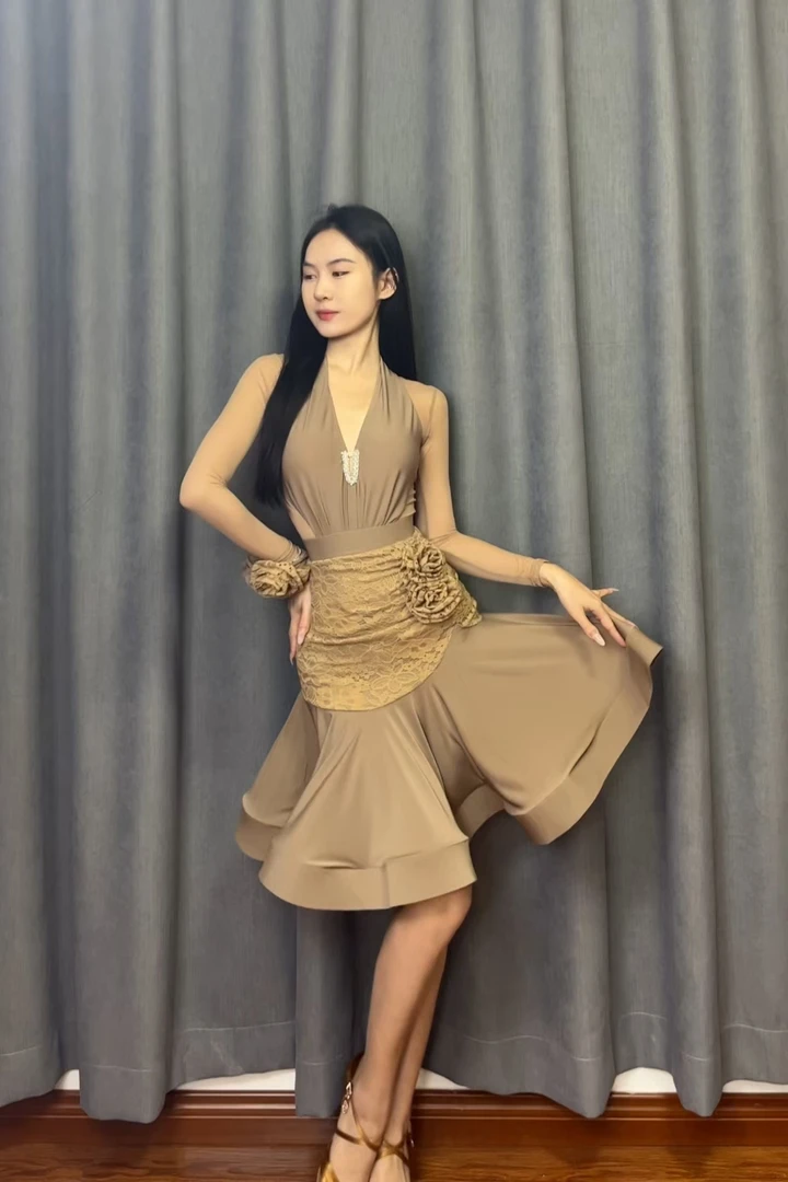 拉丁舞国标舞服装高级艺考表演服鱼骨裙专业性感修身女士连体