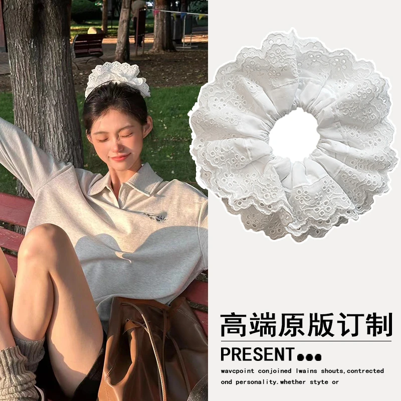 方圆同款白色蕾丝大肠发圈女韩系超大大号四层头花高级感头绳发饰