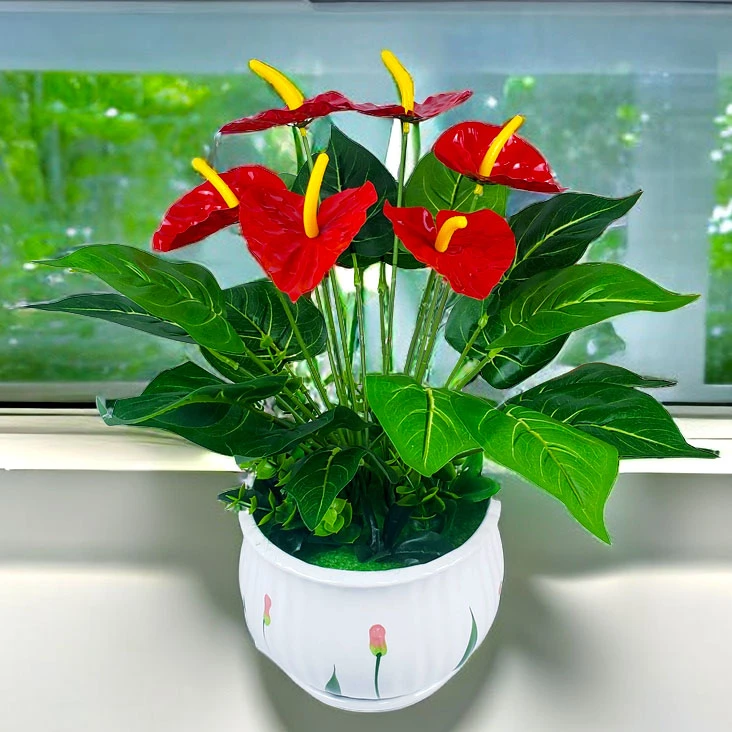 假花假植物仿真红掌陶瓷仿真花时尚盆栽绿植室内塑料工艺红掌盆栽