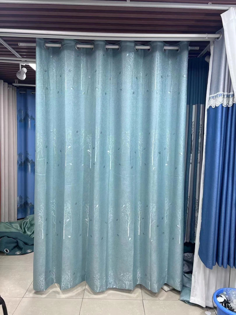【福利】5米发财树色织提花遮光成品窗帘（高度2米，对分成两片）