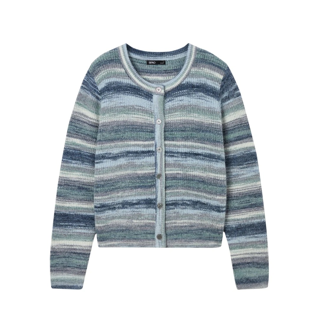 【商场同款新品】SPAO圆领秋冬百搭条纹长袖渐变针织衫SPCKE49G90