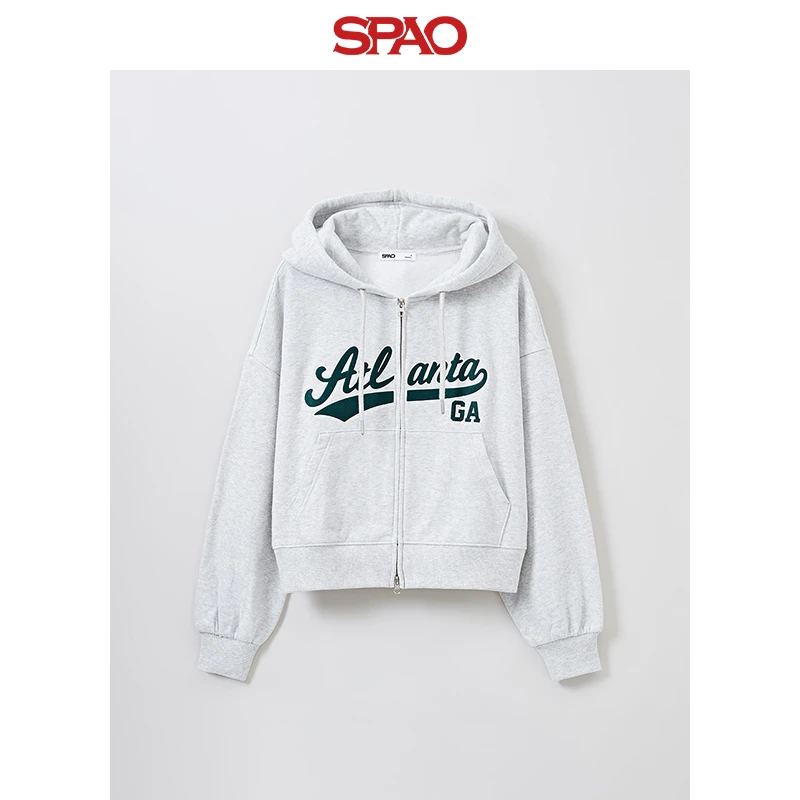 【商场同款新品】SPAO韩国同款2024年冬季女士休闲宽松连帽卫衣外套