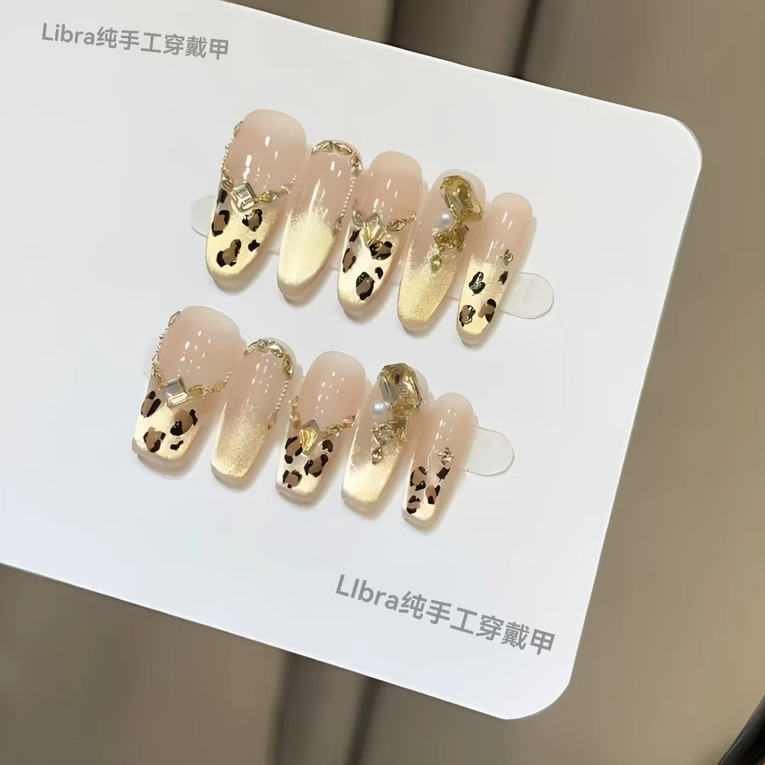 【金秋豹】秋冬季爆款纯手工穿戴甲甲片绵密渐变高级金闪猫眼穿戴甲