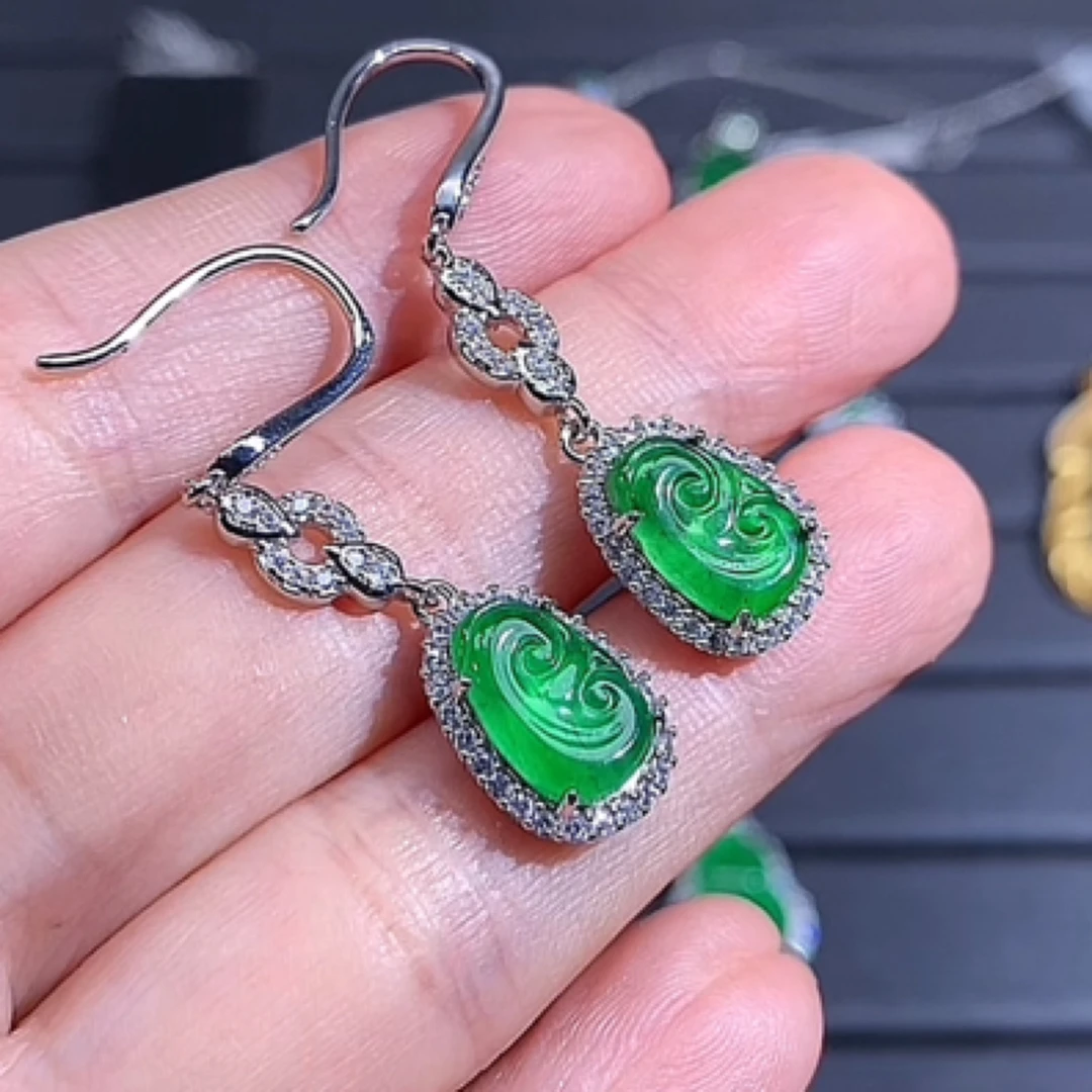 天然翡翠A货耳坠